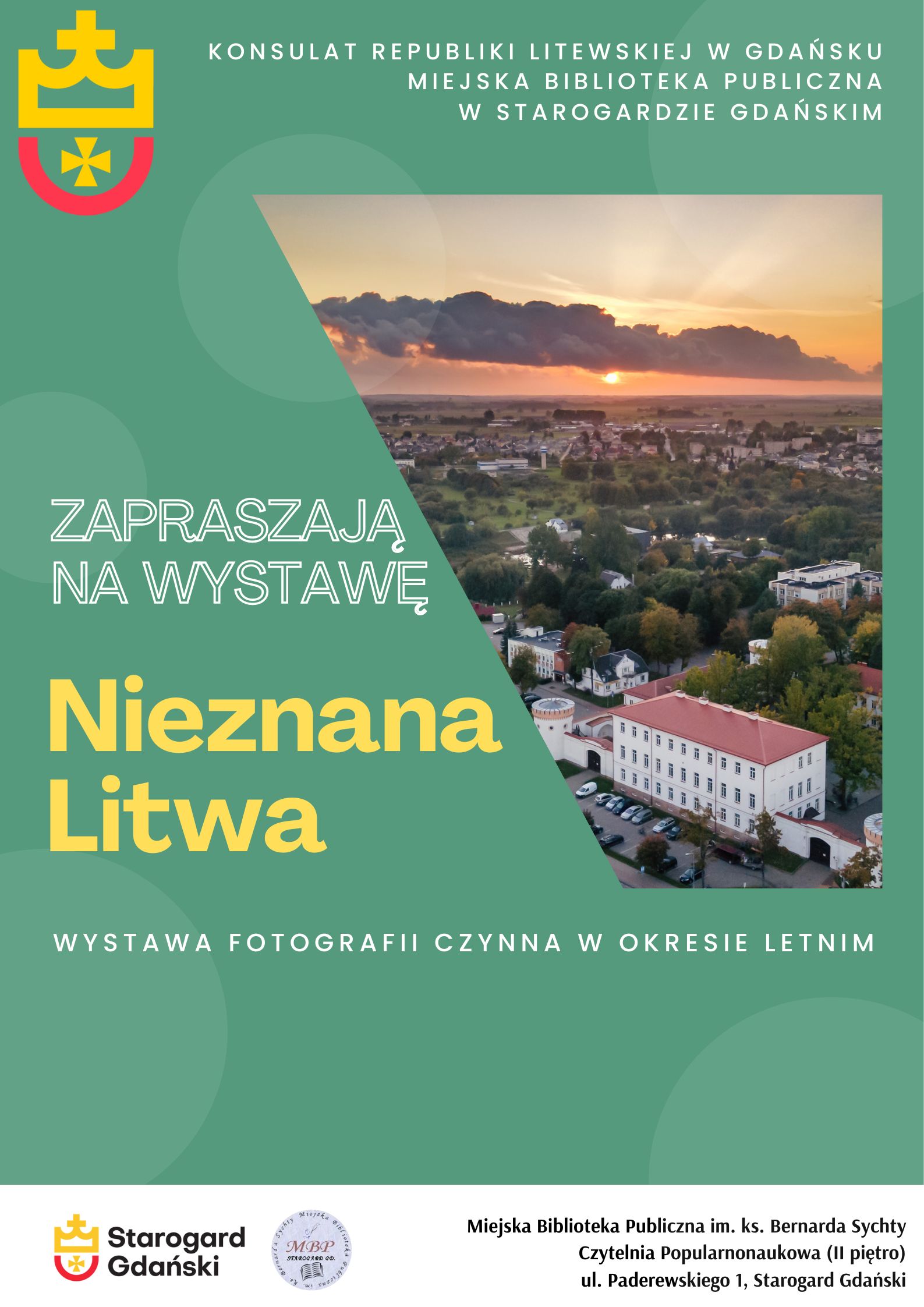 Miejska Biblioteka Publiczna im. ks. Bernarda Sychty – Czytelnia Popularnonaukowa (ll piętro) zaprasza na wystawę fotografii „Nieznana Litwa”. Wystawa fotografii czynna w okresie letnim.