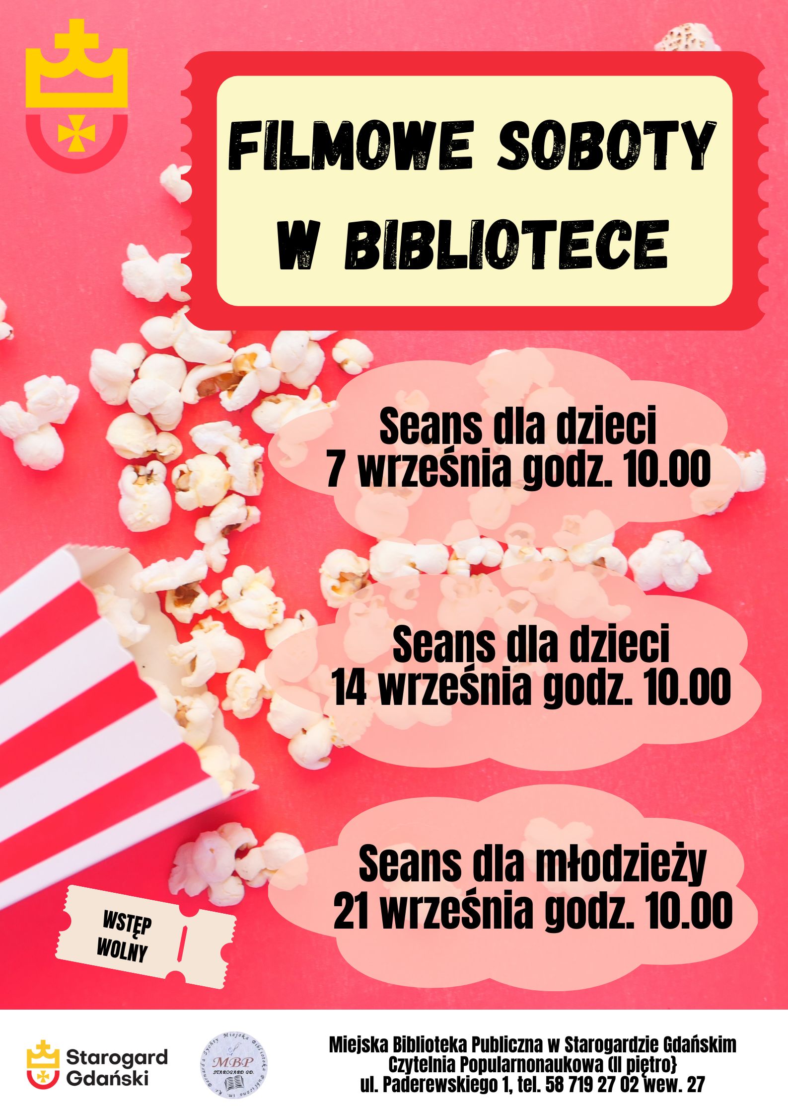 Zapraszamy na sobotnie seanse filmowe dla dzieci i młodzieży do biblioteki na Rynku (II piętro) o godz. 10.00. Wstęp jest bezpłatny, nie trzeba się zapisywać.