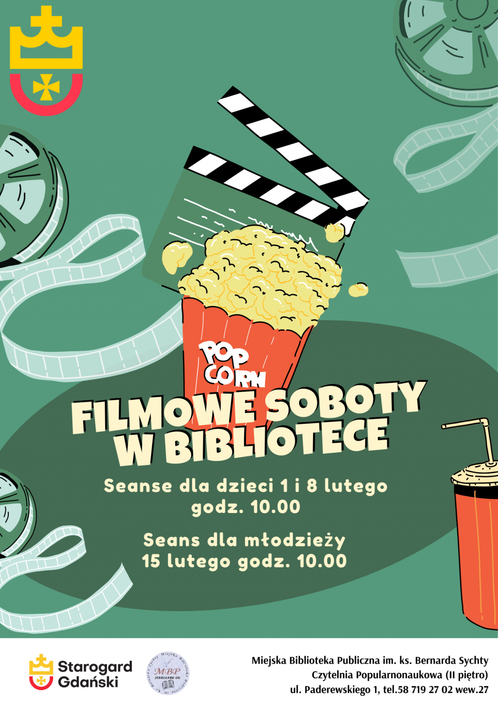 W każdą lutową sobotę w godzinach 10.00-11.30 zapraszamy na seanse filmowe dla dzieci i młodzieży do biblioteki na Rynku (II piętro). Wstęp jest bezpłatny, nie trzeba się zapisywać. 1 lutego – seans dla dzieci 18 lutego – seans dla dzieci 25 lutego – seans dla młodzieży