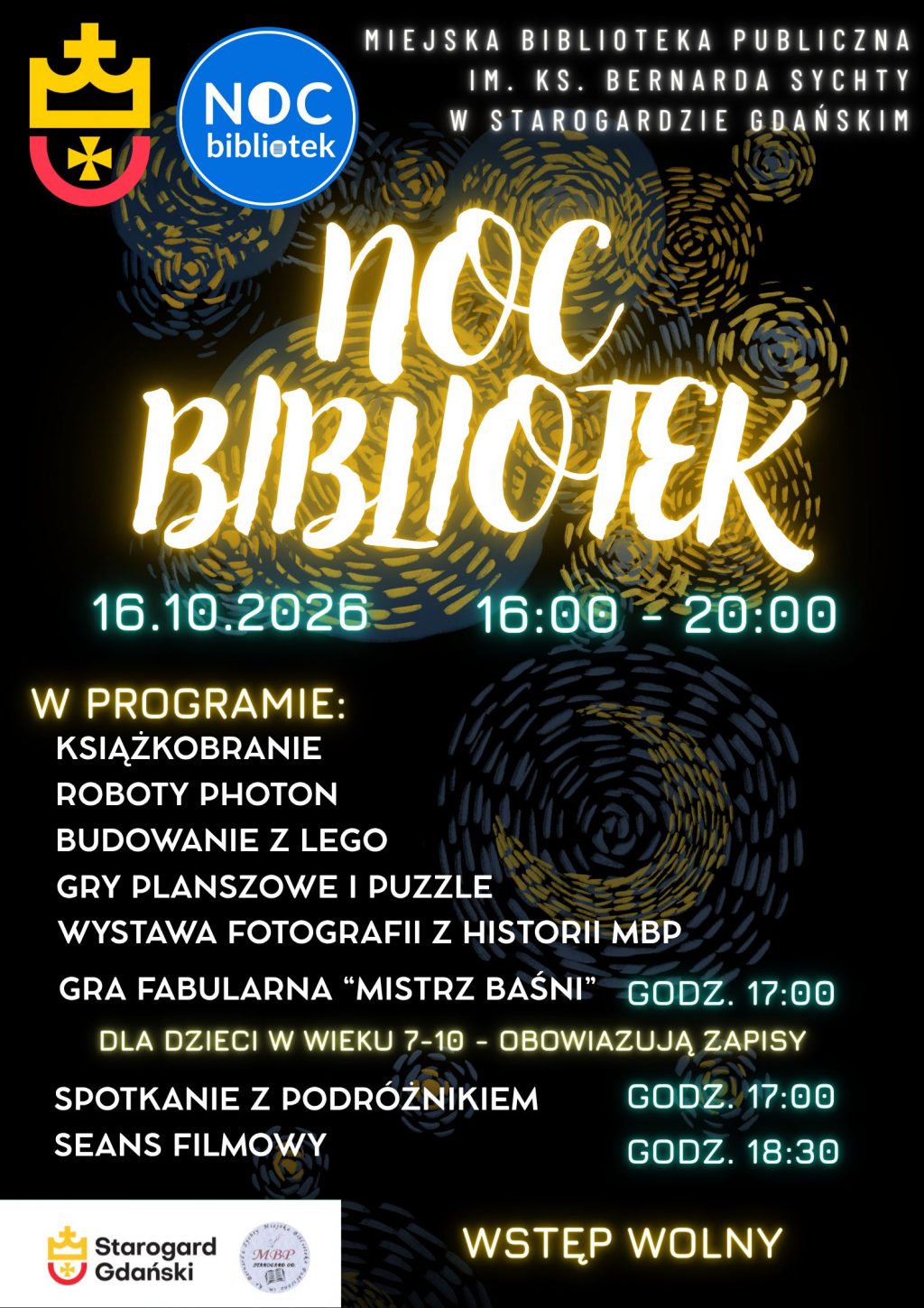 Plakat informującu o Nocy Bibliotek 2026